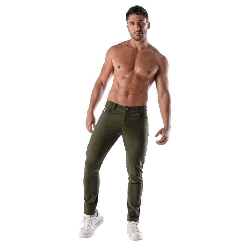 TOF PARIS Chino Pants Low-Rise Stretchy Cotton 5-Pockets Patriot Khaki