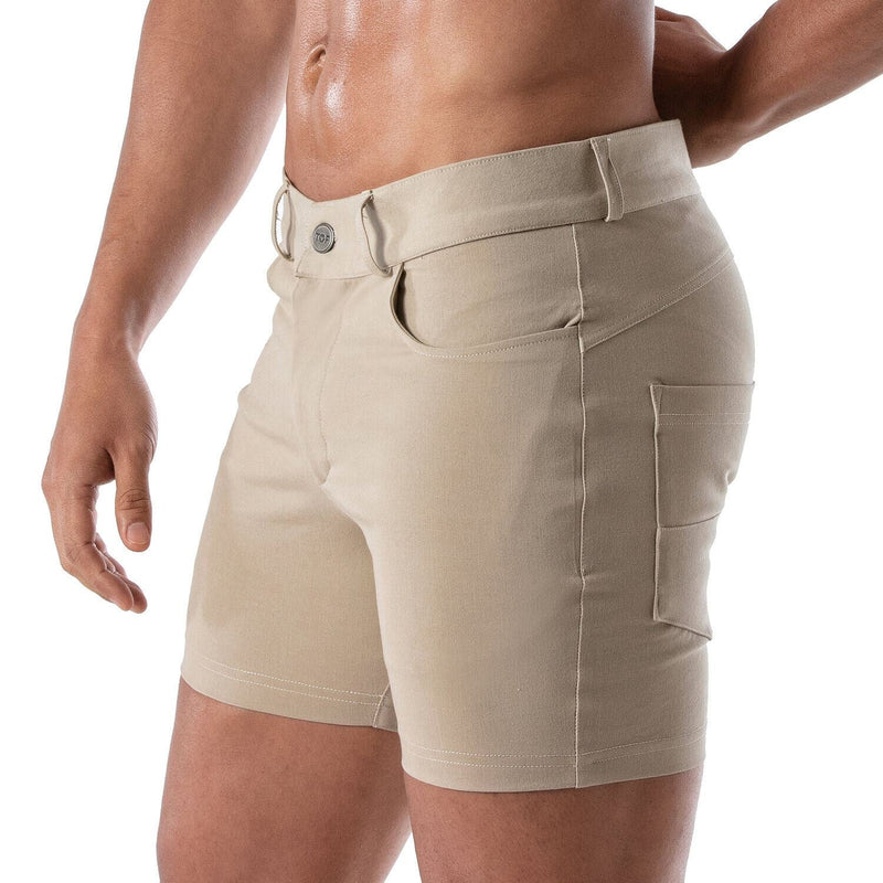 TOF PARIS Chino Shorts PATRIOT 5 Pocket Low-Waist & Tight Fit Short Beige