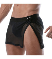 TOF PARIS Circuit Mesh Skirt Totally Transparent With Easy Opening Sarong Black