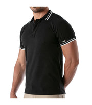TOF-PARIS Cotton Polo Shirt Patriot Reglan Ribbed Sleeve Slim Fit Black 97