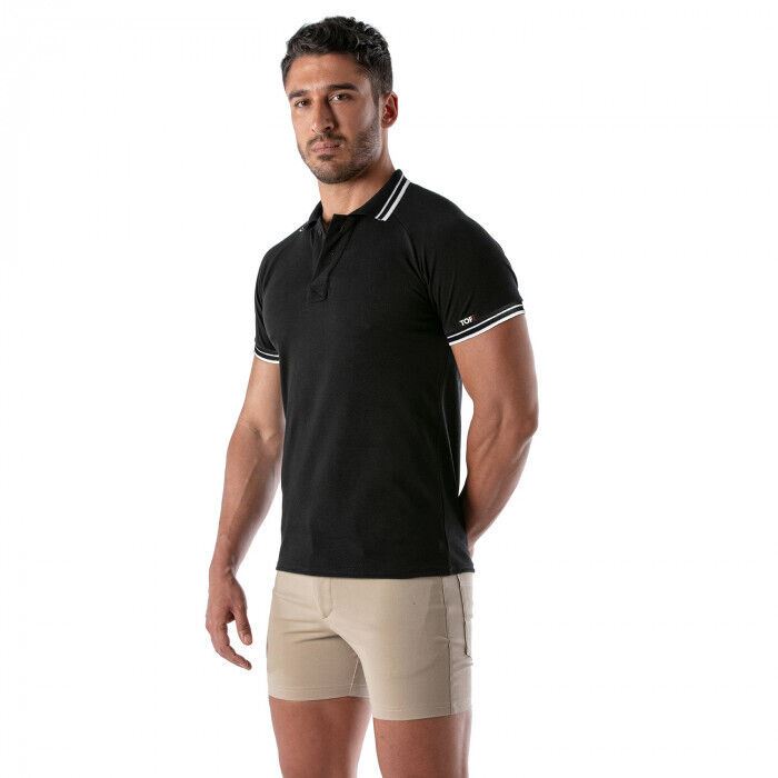 TOF-PARIS Cotton Polo Shirt Patriot Reglan Ribbed Sleeve Slim Fit Black 97