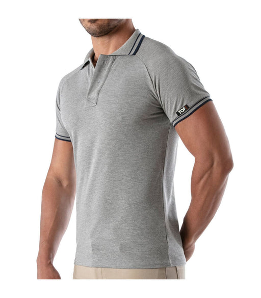 TOF-PARIS Cotton Polo Shirt Patriot Reglan Ribbed Sleeve Slim Fit Grey 97