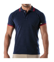TOF-PARIS Cotton Polo Shirt Patriot Reglan Ribbed Sleeve Slim Fit Navy 96