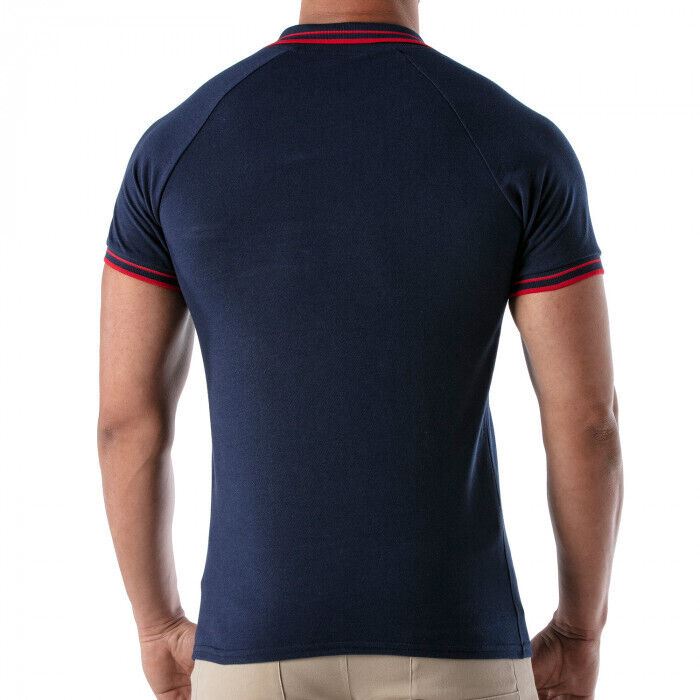 TOF-PARIS Cotton Polo Shirt Patriot Reglan Ribbed Sleeve Slim Fit Navy 96