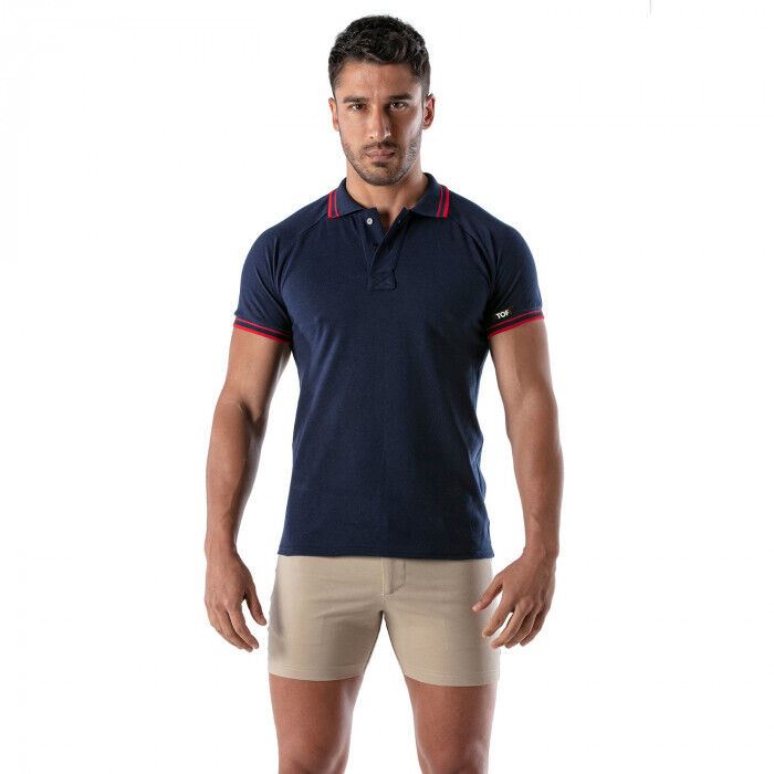 TOF-PARIS Cotton Polo Shirt Patriot Reglan Ribbed Sleeve Slim Fit Navy 96