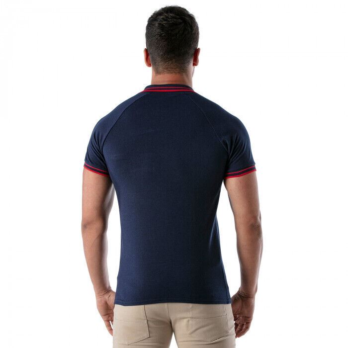 TOF-PARIS Cotton Polo Shirt Patriot Reglan Ribbed Sleeve Slim Fit Navy 96