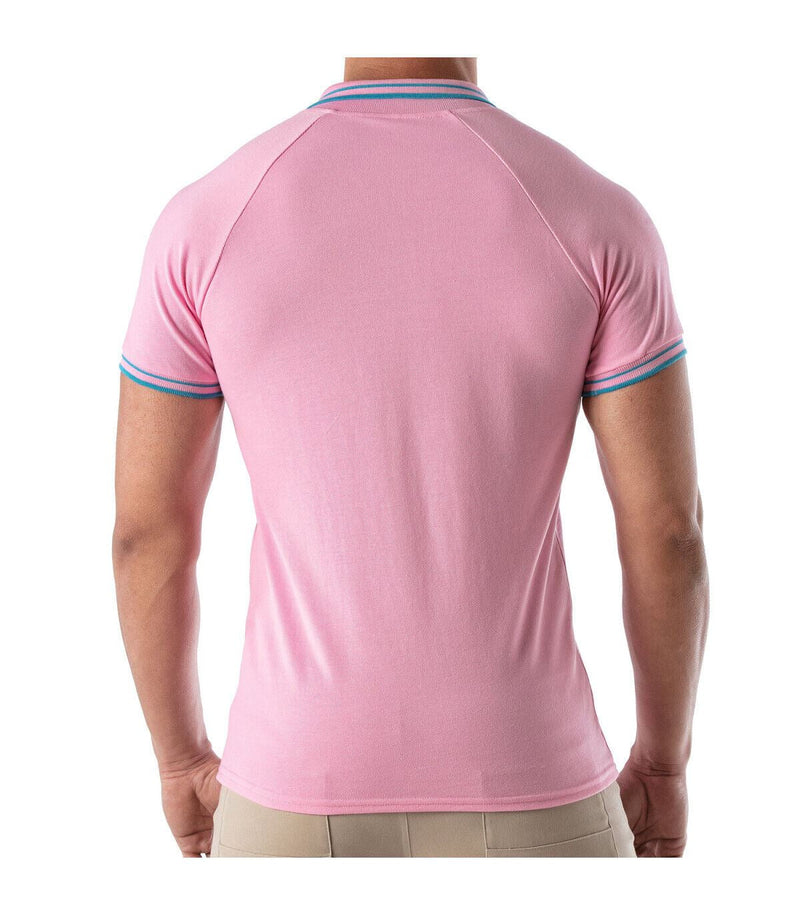 TOF-PARIS Cotton Polo Shirt Patriot Reglan Ribbed Sleeve Slim Fit Pink 96