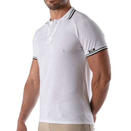 TOF-PARIS Cotton Polo Shirt Patriot Reglan Ribbed Sleeve Slim Fit White 96