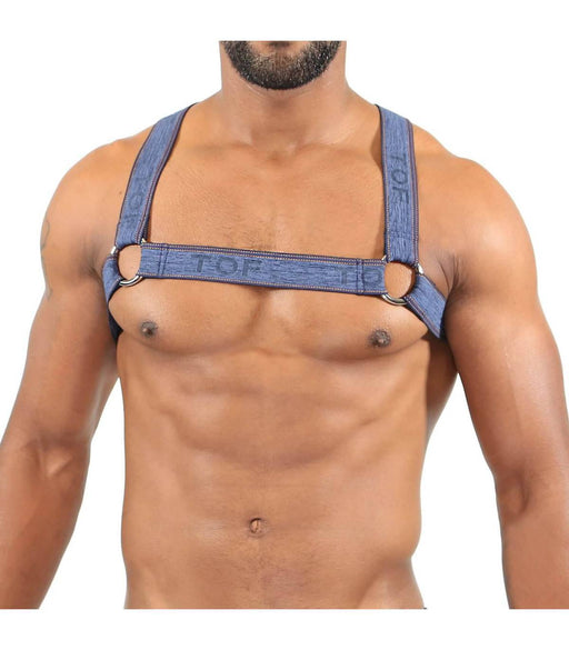 TOF PARIS Elastic Harness Jaquard H and X Form For a Manly Style Blue Jeans
