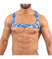 TOF PARIS Elastic Harness Jaquard H and X Form For a Manly Style Camo Blue