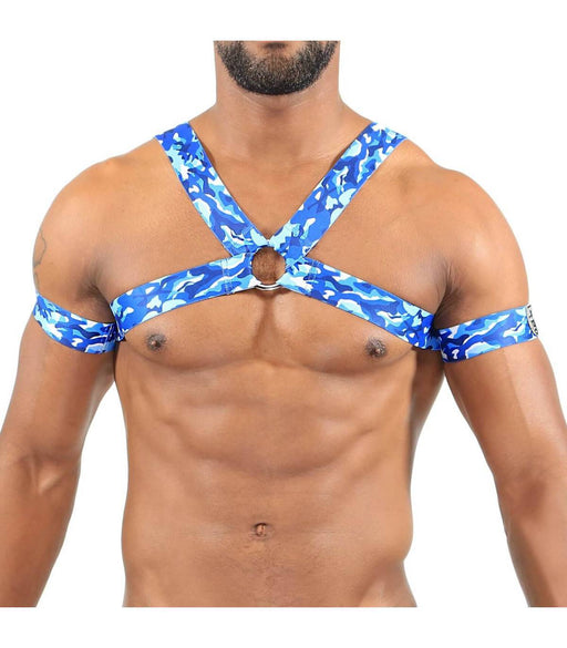 TOF PARIS Elastic Harness Jaquard H and X Form For a Manly Style Camo Blue