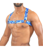 TOF PARIS Elastic Harness Jaquard H and X Form For a Manly Style Camo Blue