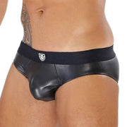 TOF PARIS Faux-Leather Briefs Stretch MicroFibre & Generous Pouch Black/Black 4A