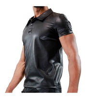 TOF PARIS Fetish Polo Shirt Leather-Look Slightly Adjusted Cut Black