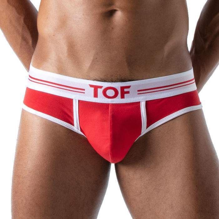 TOF PARIS French Briefs Jacquard Cotton Deep Lined Front Pouch Red 4A
