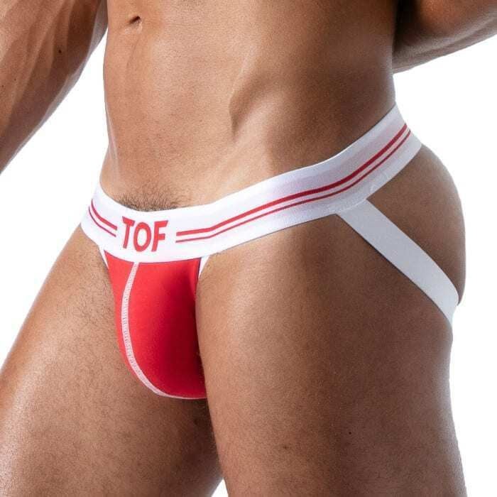 TOF PARIS French Jock Bi-Stretch With Lined Pouch Cotton Jersey  Red Jock