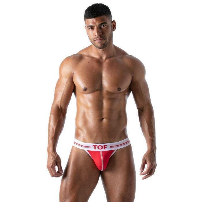 TOF PARIS French Jock Bi-Stretch With Lined Pouch Cotton Jersey  Red Jock