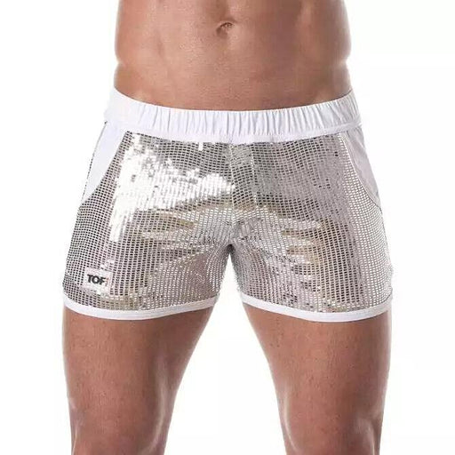 TOF PARIS Glitter Sequin Shorts Mid - Thigh Short Shiny Silver 491