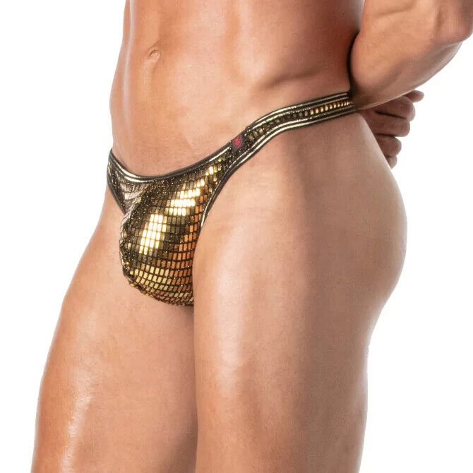 TOF PARIS Glitter Thongs Fashion Elastic Lurex Gold Thong 772