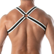TOF PARIS Light Neoprene Bulldog Harness Adjustable H-Shaped Zamac Ring White