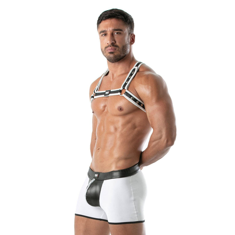 TOF PARIS Light Neoprene Bulldog Harness Adjustable H-Shaped Zamac Ring White