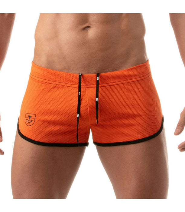 TOF PARIS Mesh Shorts Retro Microfiber Low-Waist Fitted Orange Short 5