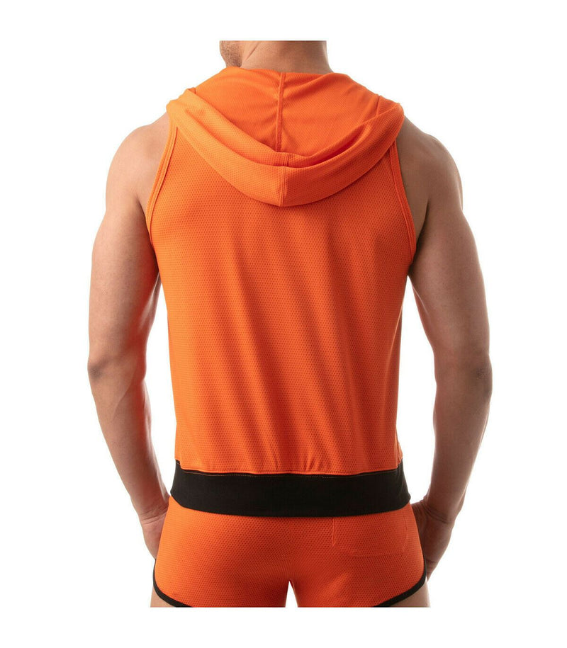 TOF PARIS Mesh Sleeveless Hoodie Jacket Light Tank 2-Deep Pockets Orange 6