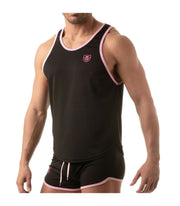 TOF PARIS Mesh Tank Top Lightweight Flared-Cut Contrasting Black & Pink 5