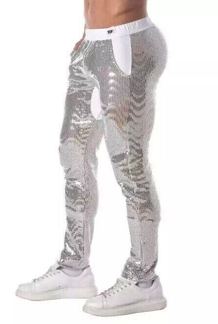 TOF PARIS Pants Glitter Low - Rise Sequin Pant 2 - Spacious Pockets Silver 494