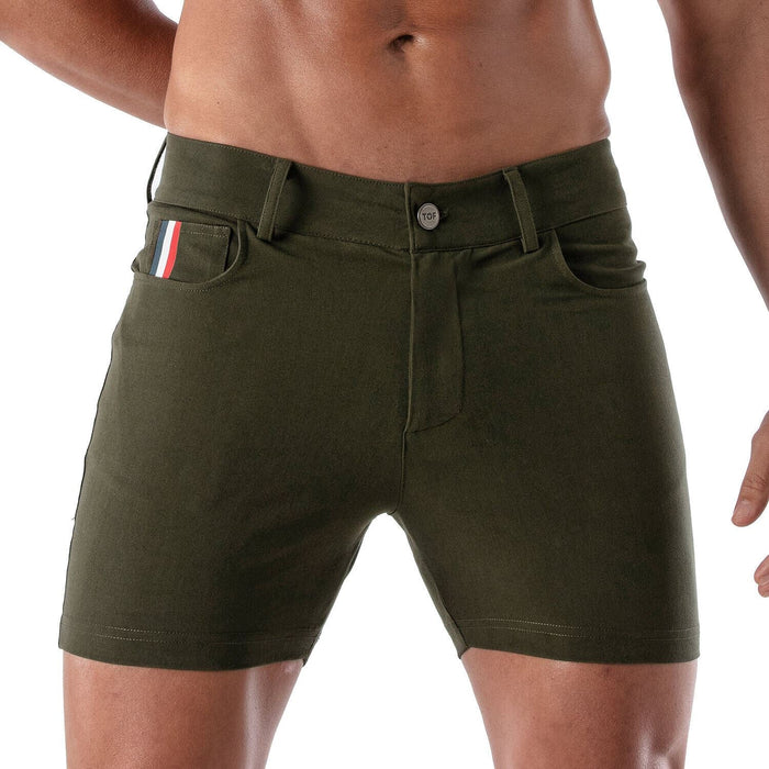 TOF PARIS Patriot Chino Shorts 5-Pocket Tight Fit Cotton Short Khaki