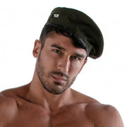 TOF PARIS Reversible 2 in 1 Beret White & Khaki Cotton Hat Leatherette bias 97