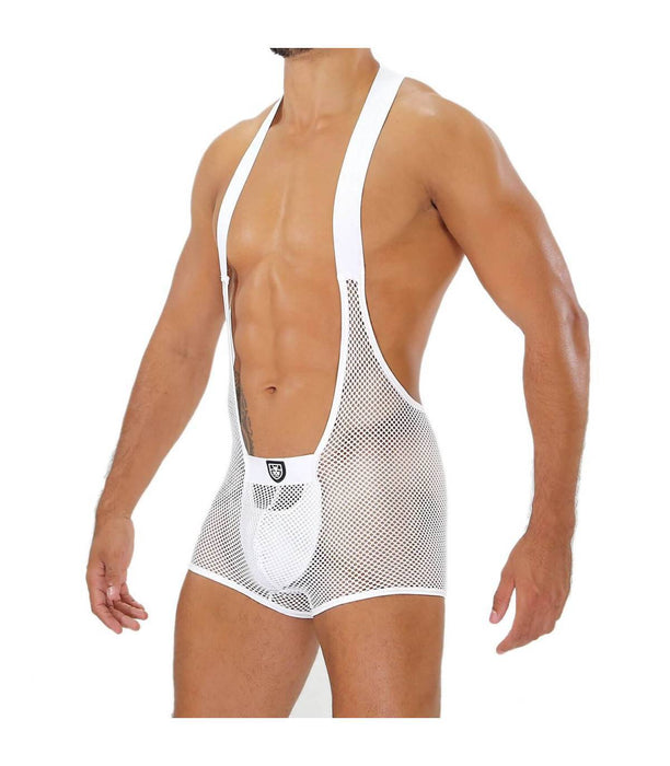 TOF PARIS Singlet Bulge Mesh BodySuit Lined Pocket White