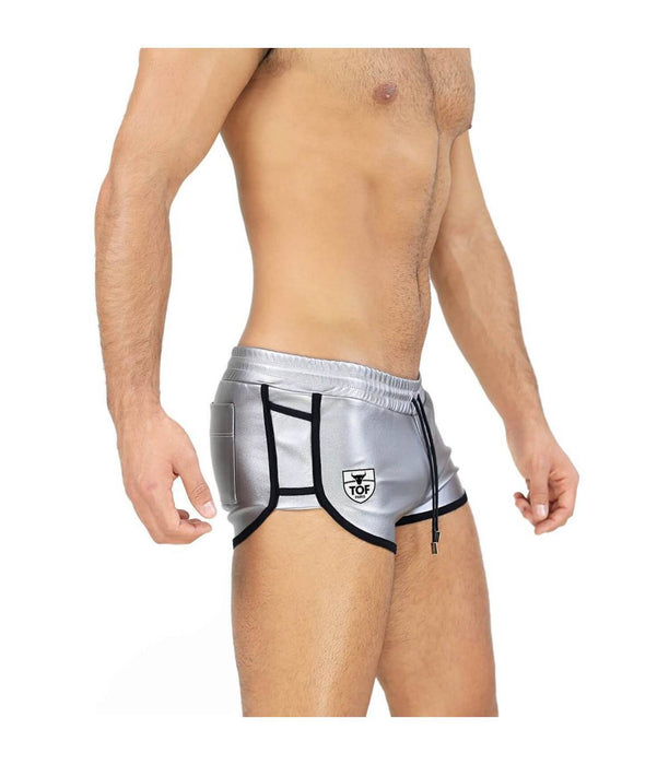 TOF PARIS Slim Fit Short Shiny Silver Leather-Fabric 58