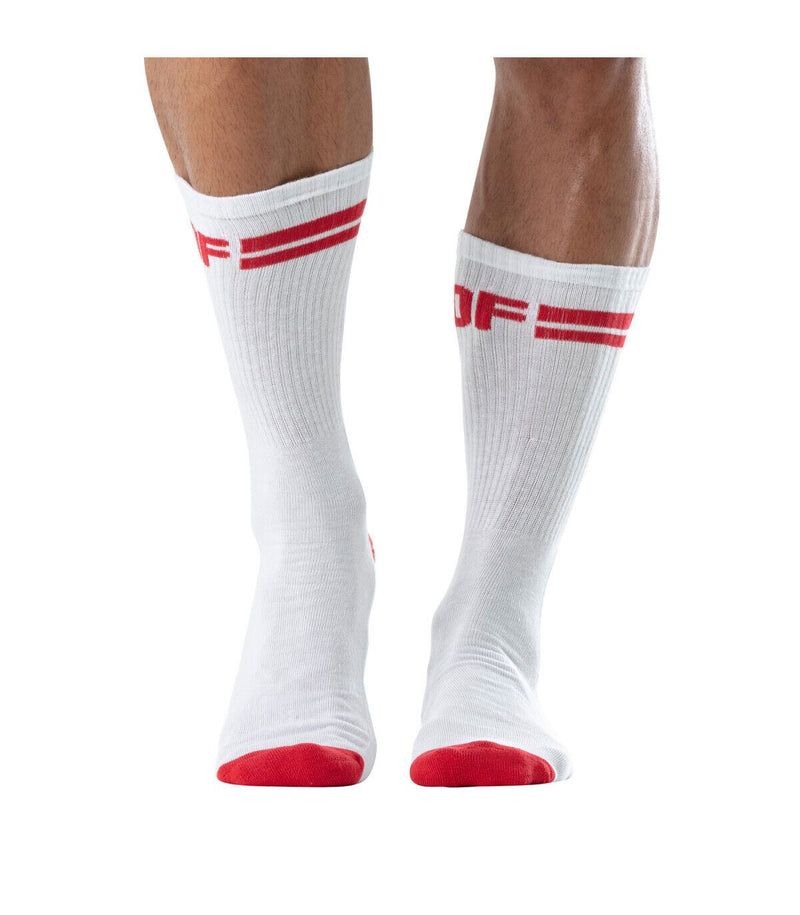 TOF PARIS Sport Cotton Sock Cushioned Sole Mid-Calf Sock White & Red 91A