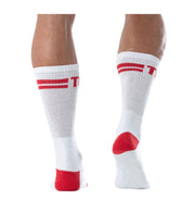 TOF PARIS Sport Cotton Sock Cushioned Sole Mid-Calf Sock White & Red 91A