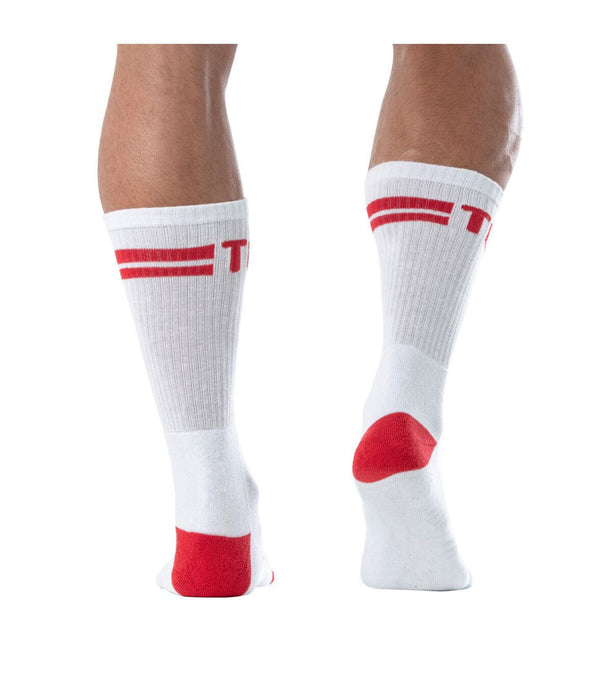 TOF PARIS Sport Cotton Sock Cushioned Sole Mid-Calf Sock White & Red 91A