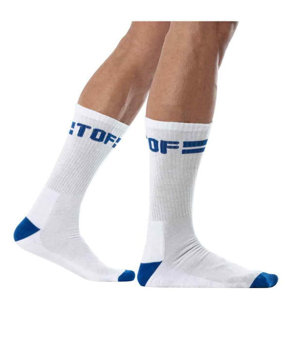 TOF PARIS Sport Cotton Sock Cushioned Sole Mid-Calf Sock White & Royal Blue 91a