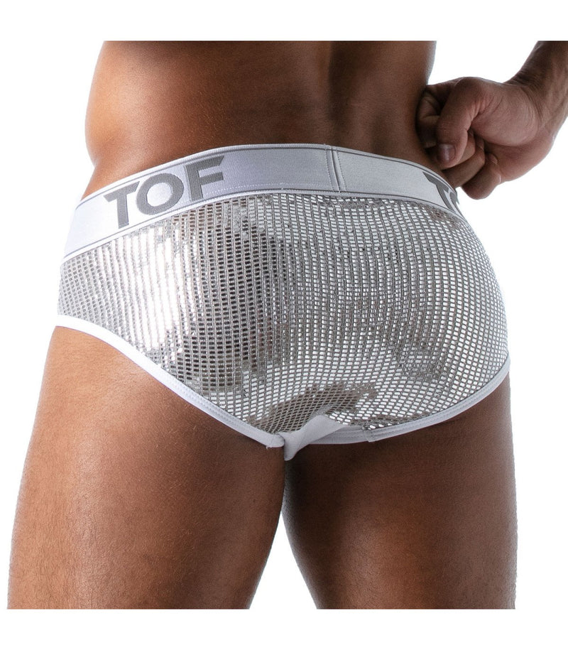 TOF PARIS Star Briefs Glitery Microfibre Fabric Low-Waist Brief Silver