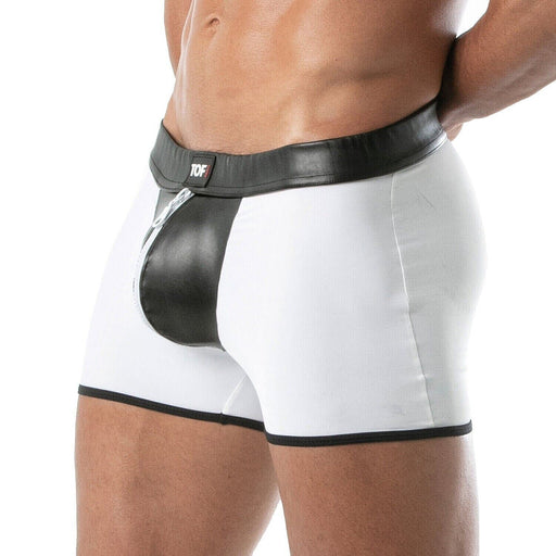 TOF PARIS Stretchy Zipped Backless Boxer Shorts Faux-Leather Panel White