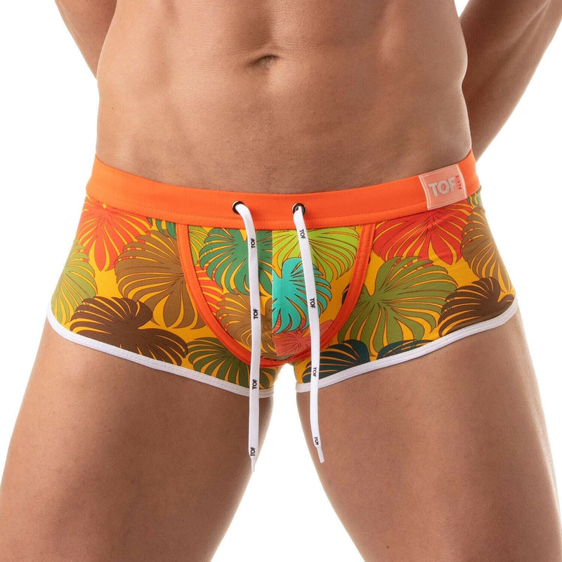 TOF PARIS Swim-Trunk Floral Eyelets Waistband Swim-Short Yellow