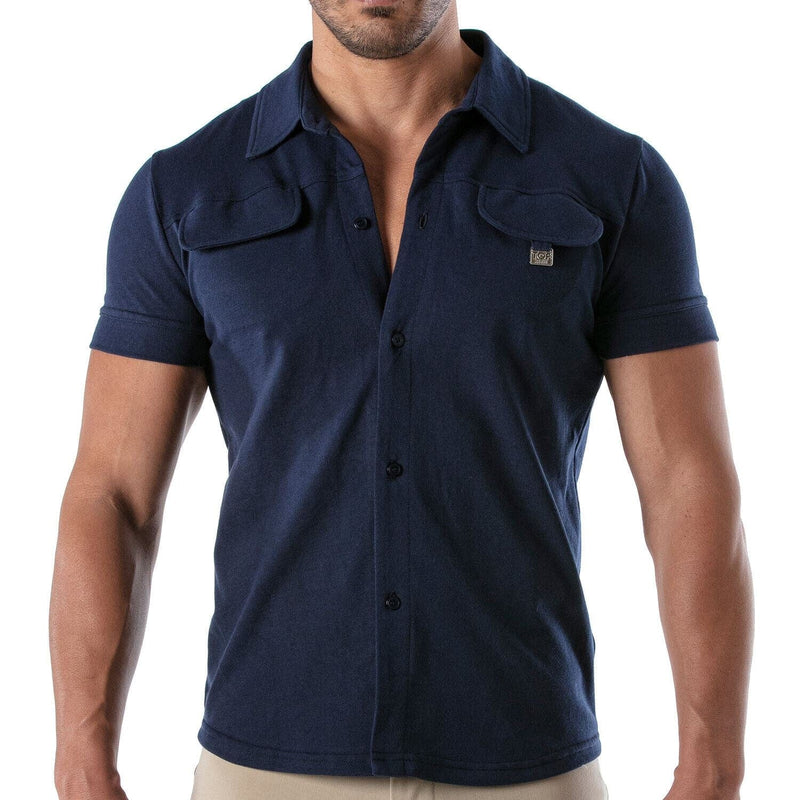 TOF PARIS T-Shirts Short-Sleeved Cotton Piqué Shirt Navy