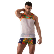 TOF PARIS Tank Floral Mesh Tank Top Open Bi-Material Yellow