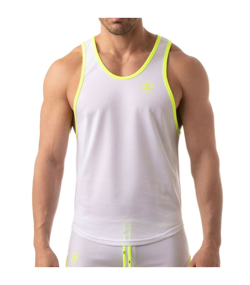 TOF PARIS Tank Top Mesh Lightweight Flared-Cut Classy Sports White Tank 5