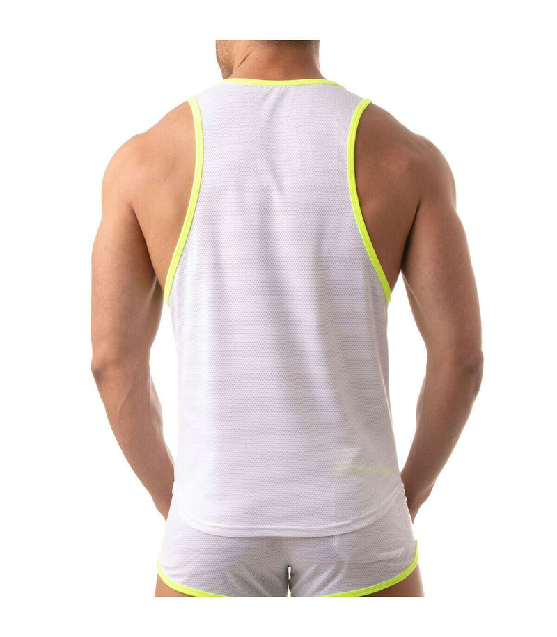 TOF PARIS Tank Top Mesh Lightweight Flared-Cut Classy Sports White Tank 5