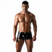 TOF PARIS Vinyl Boxer Trunks Stretchy Tight-Fit Waxed Leather-Look Shiny Black