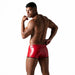 TOF PARIS Vinyl Boxer Trunks Stretchy Tight-Fit Waxed Leather-Look Shiny Red