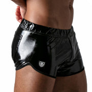 TOF PARIS Vinyl Short Tight-Fit Waxed Leather-Look Boxer Mini Short Shiny Black