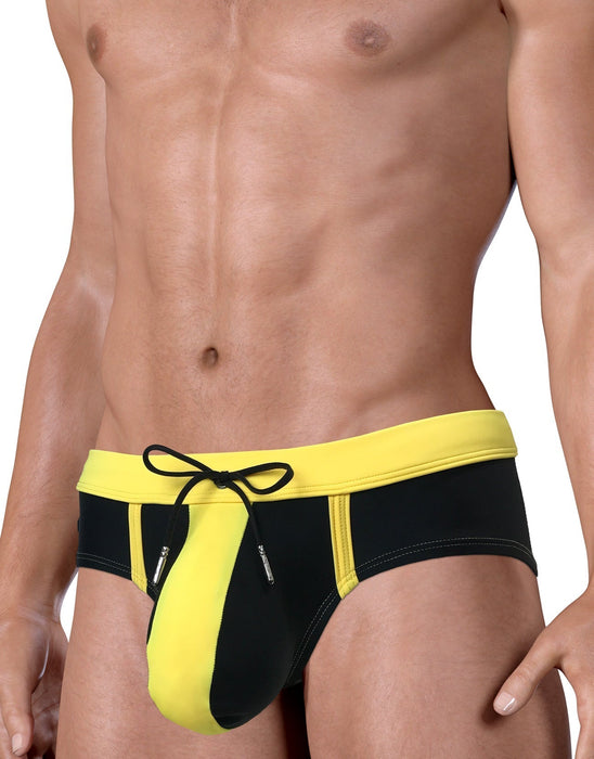 WildmanT Swimwear Moby Big Boy Pouch Swim-Brief Black & Yellow MDS-BR 3 —