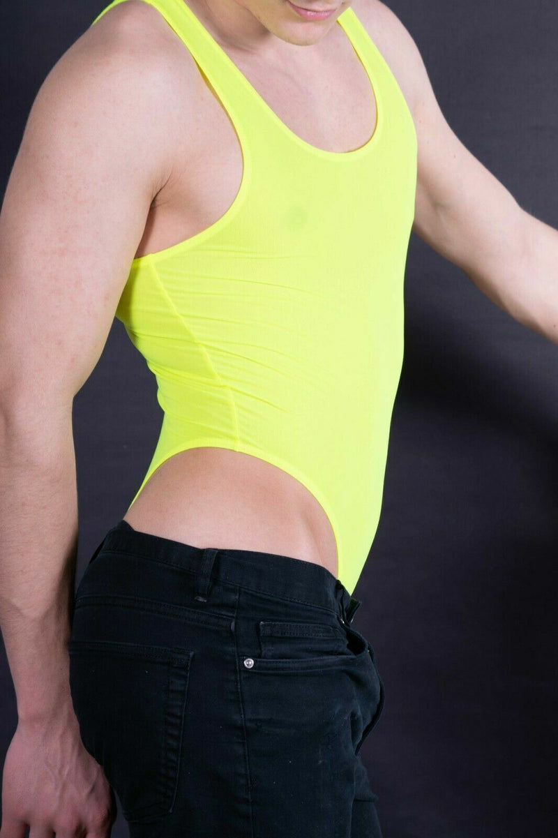 WOJOER Stringbody Sheer Swim Thongs Bodysuit Yellow Singlet 320S5 4