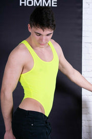 WOJOER Stringbody Sheer Swim Thongs Bodysuit Yellow Singlet 320S5 4